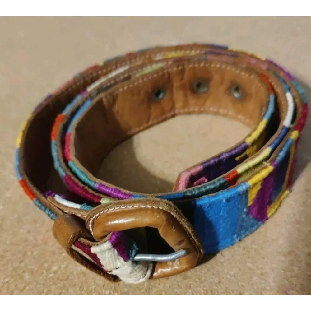 Gre Mill Imports Belt Colorful Cotton & Leather Guatemala Native Sz 34